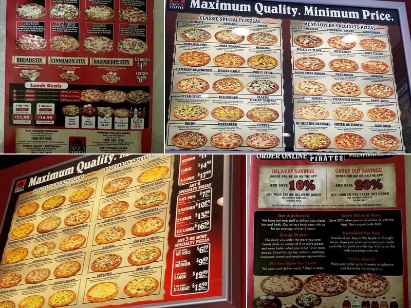 Pizza Pirates Menu