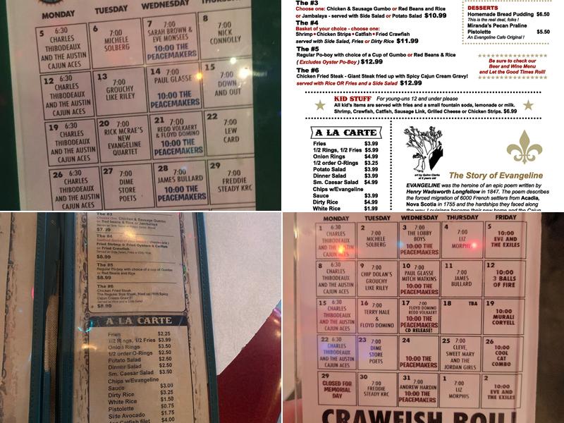 Evangeline Cafe Menu