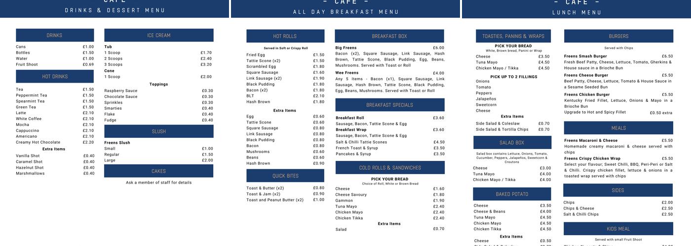 Freens Cafe Menu