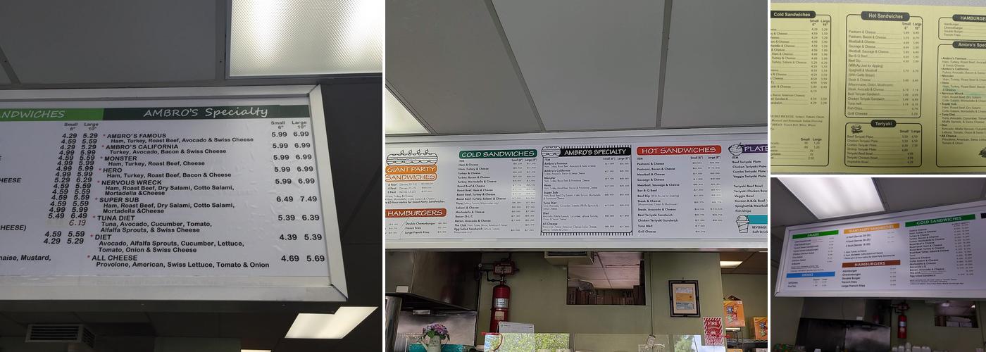 Ambros Sandwich Menu