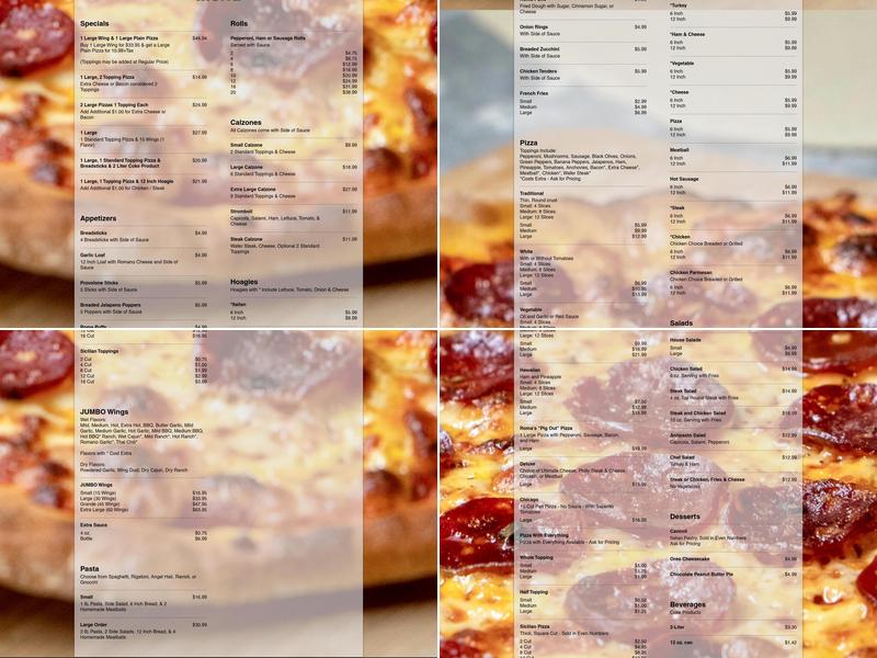Pizza Roma & Pasta House Menu