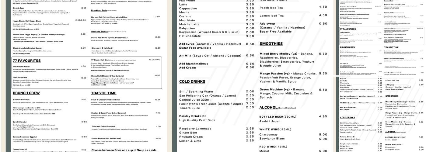 Cafe 77 Menu