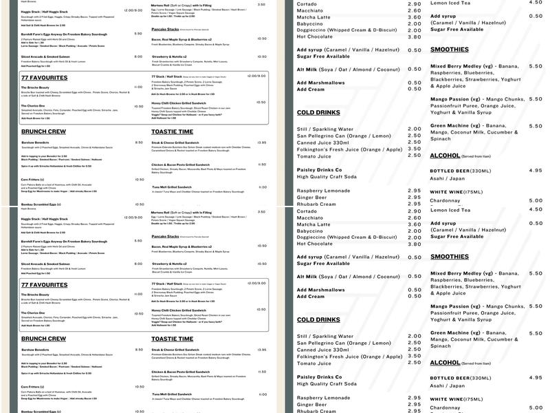 Cafe 77 Menu