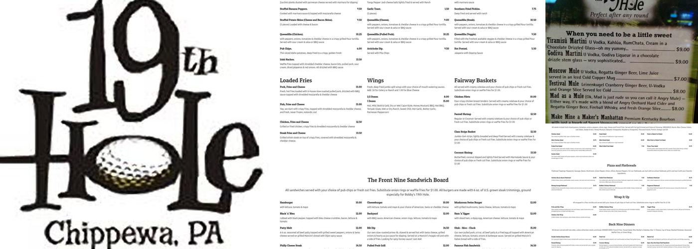 19th Hole Menu