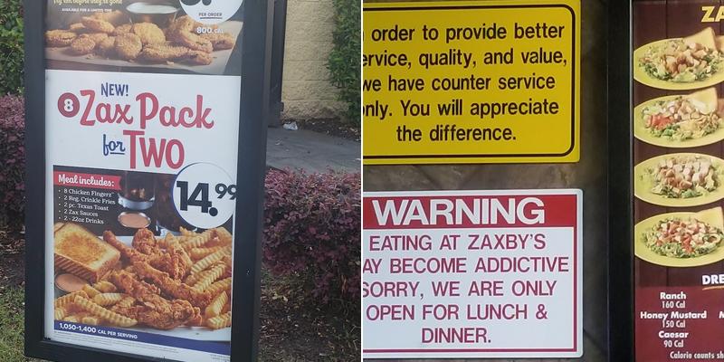 Zaxby's Chicken Fingers & Buffalo Wings Menu