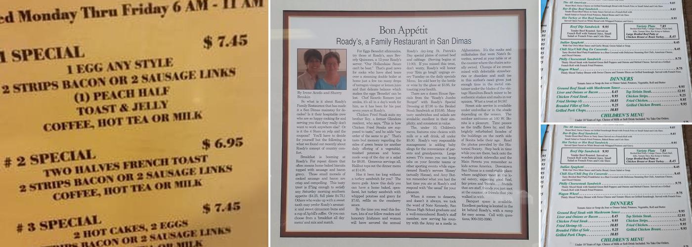 Roady's Restaurant Menu