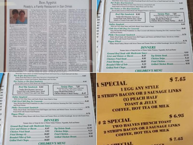 Roady's Restaurant Menu