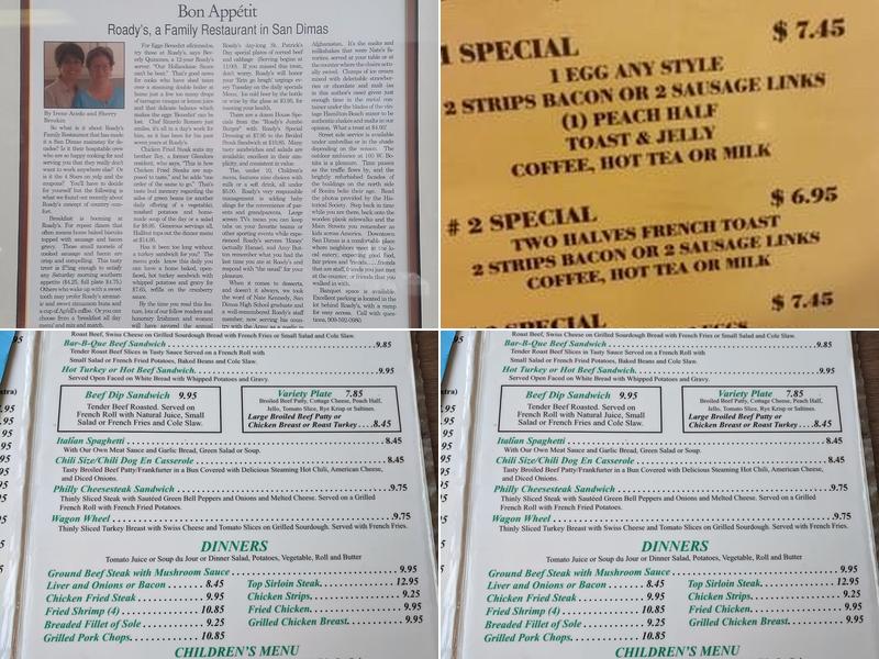 Roady's Restaurant Menu