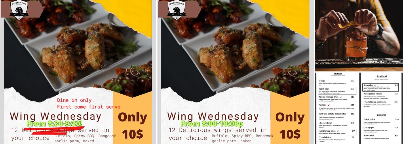 O'Donovan's Restaurant & Pub Menu