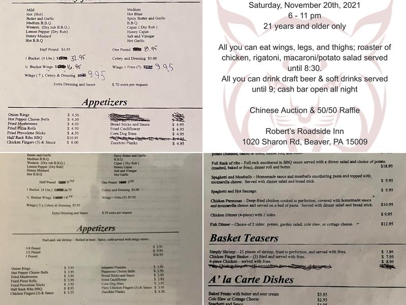 Robert's Roadside Inn Menu