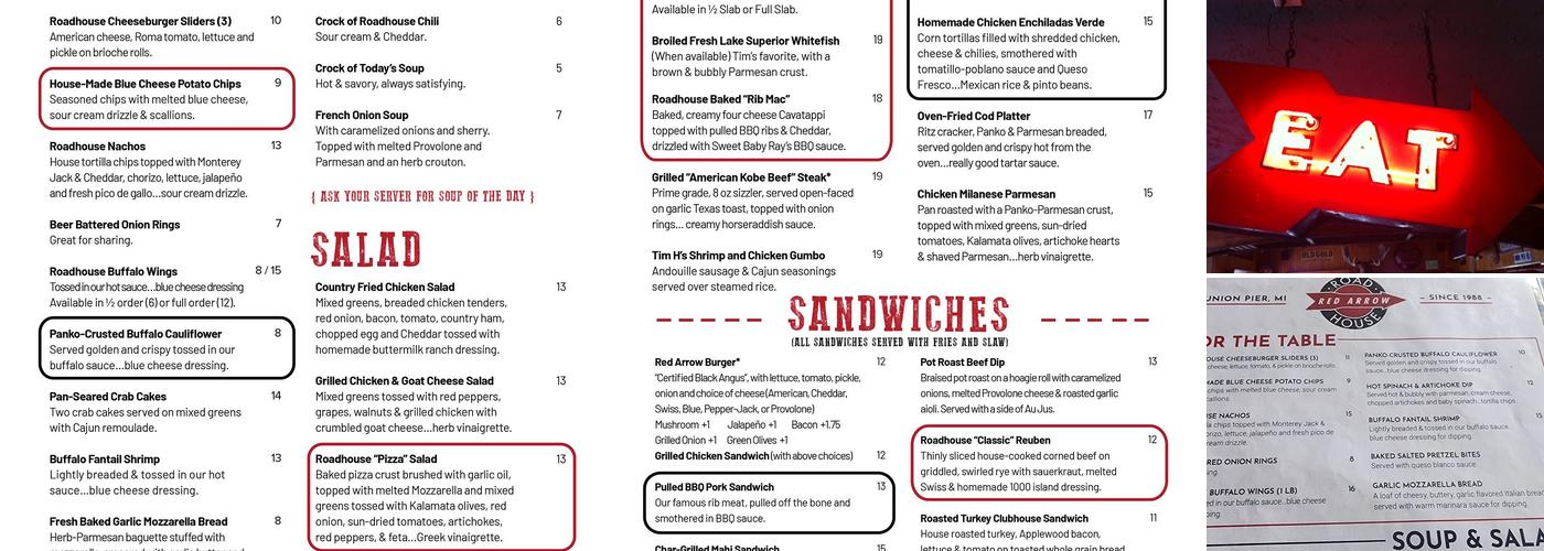 Red Arrow Roadhouse Menu