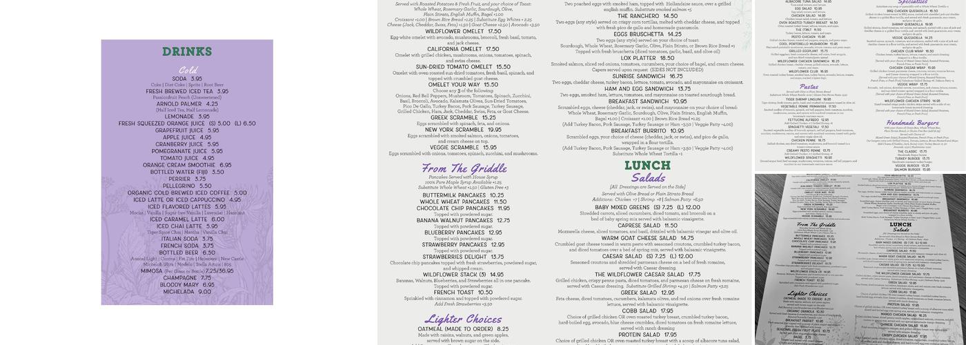 Wildflower Cafe Menu