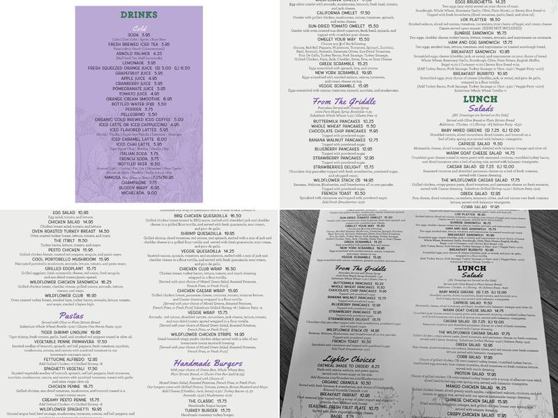 Wildflower Cafe Menu