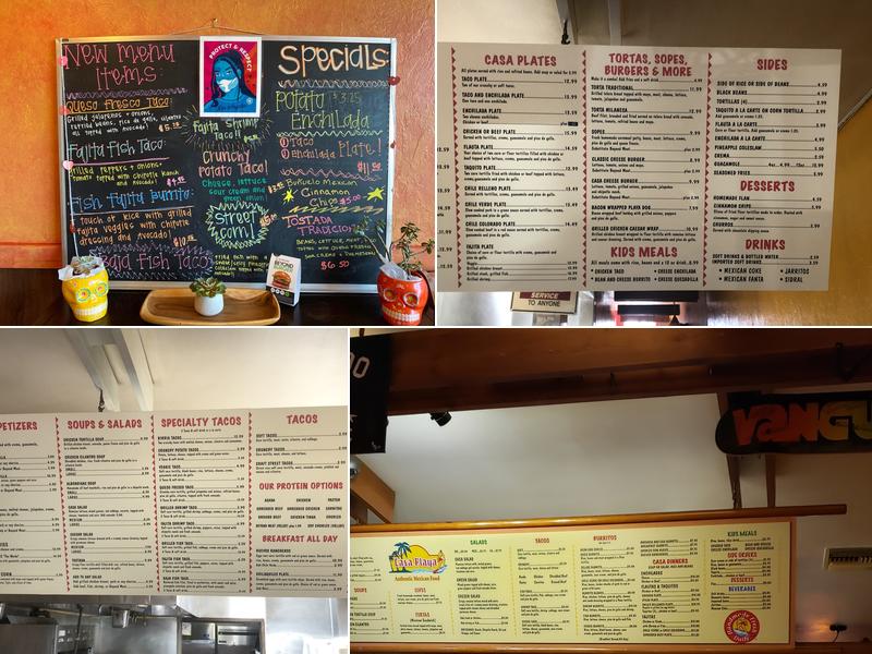 Casa Playa Menu