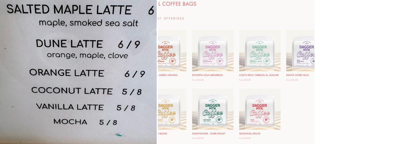 Dagger Mountain Roastery Menu