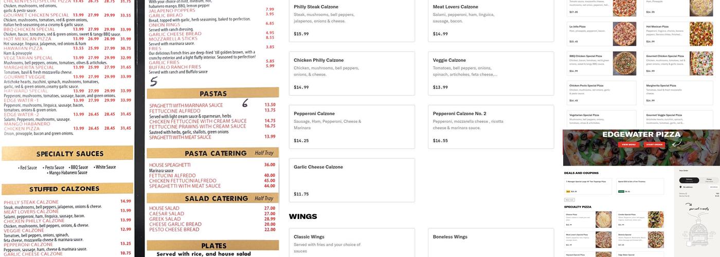 Edgewater Pizza Menu