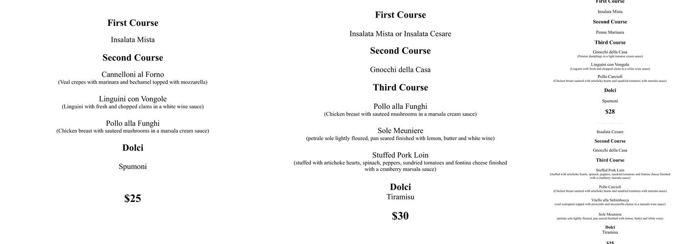 Acqua e Farina Menu