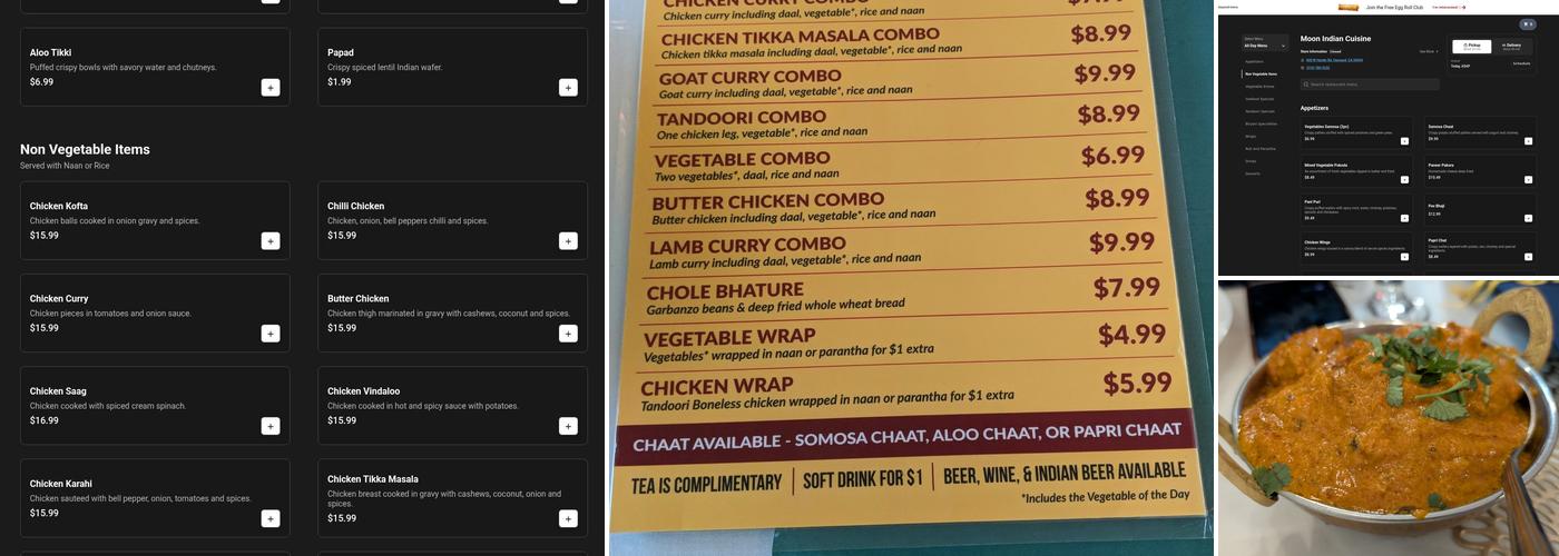 Moon Indian Restaurant Menu