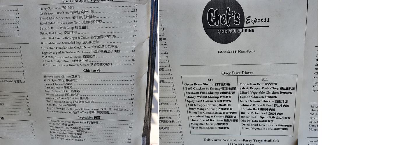 Chef's Express Menu