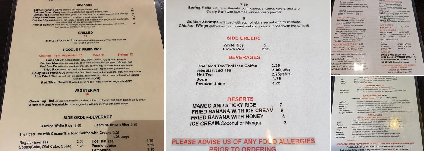 Top Thai Cuisine Menu