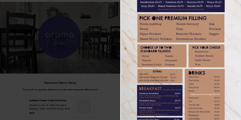 Aroma Coffee Shop Menu