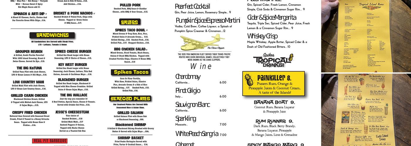 Spikes Beach Grill Menu