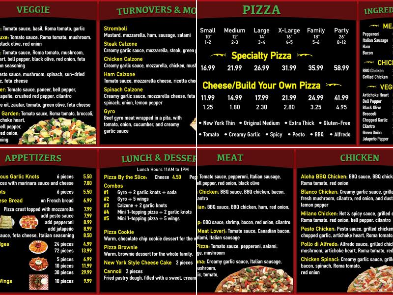 212 New York Pizza Menu