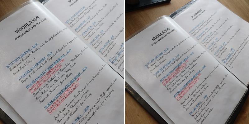 Woodlands Coffee House & Tea Room Menu
