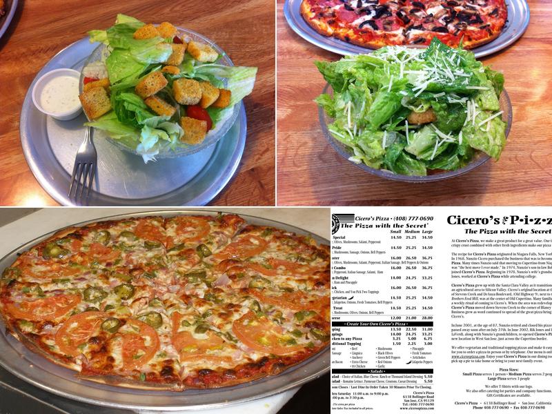 Cicero's Pizza Menu