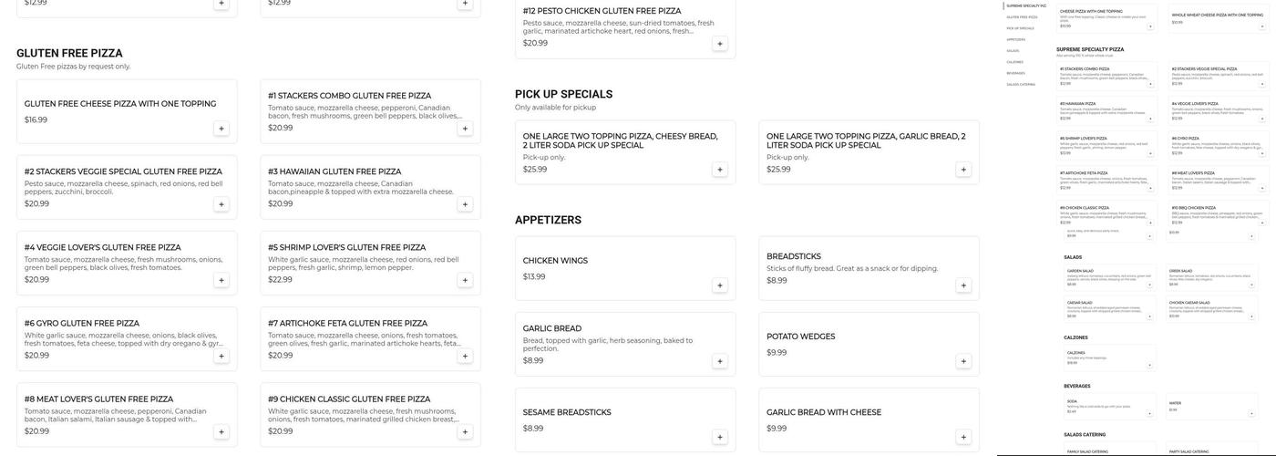 Stackers Pizzeria Menu