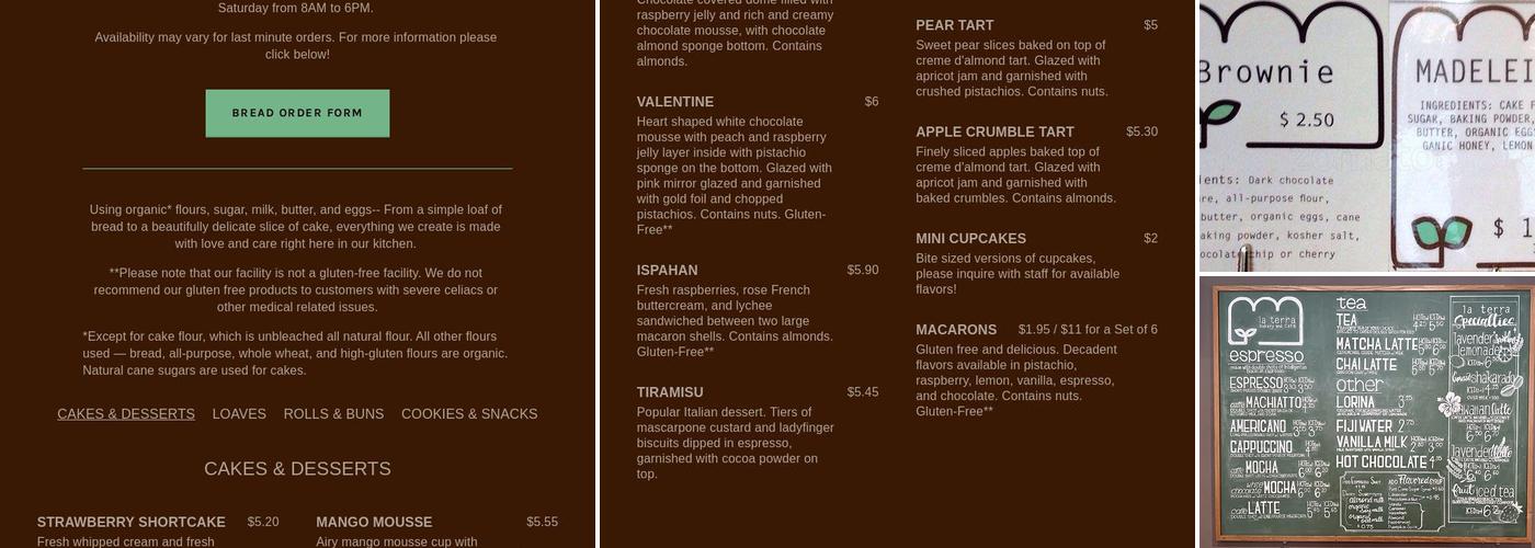 La Terra Bakery & Cafe Menu