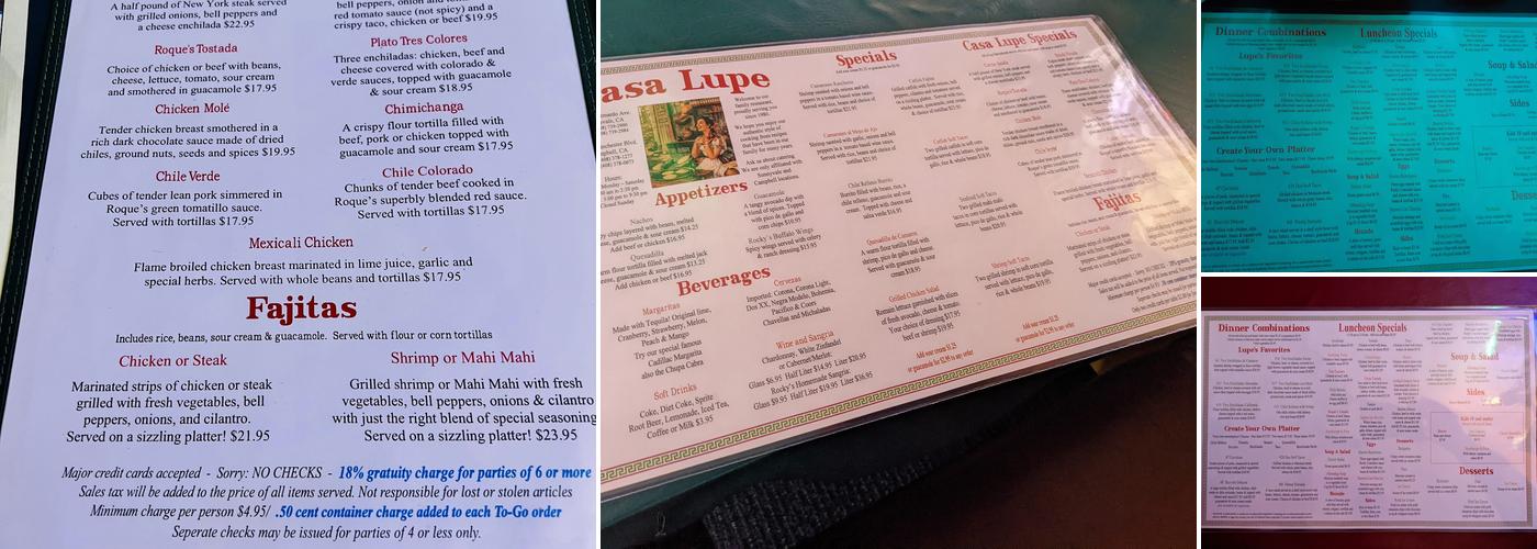 Casa Lupe Menu