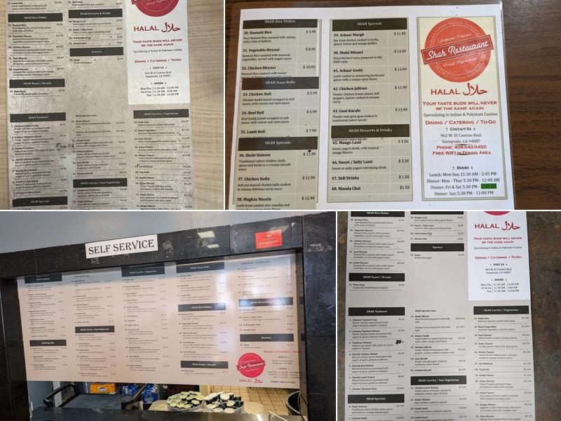 SHAH RESTAURANT Menu