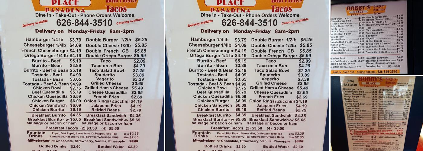 Bobby's Place Menu