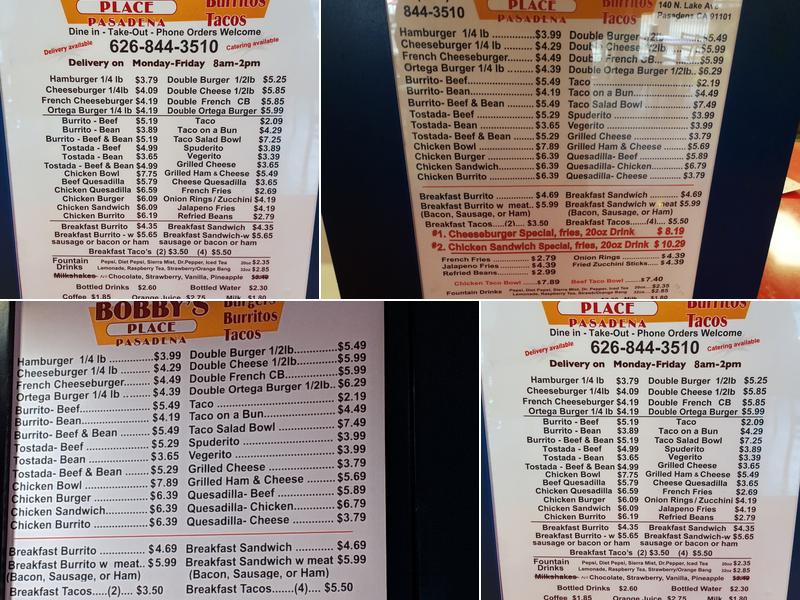 Bobby's Place Menu