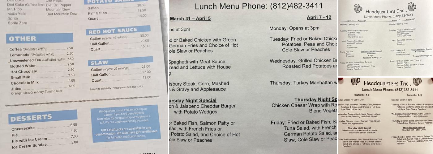 Headquarters Incorporated Menu