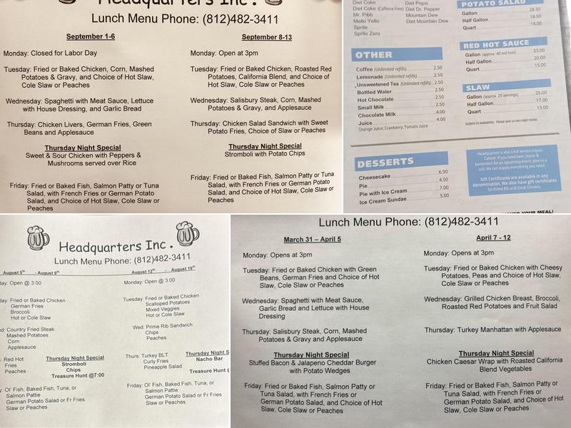 Headquarters Incorporated Menu