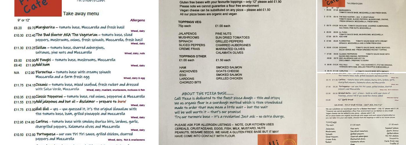 Calli Pizza Cafe Menu