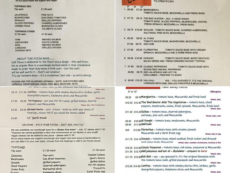 Calli Pizza Cafe Menu