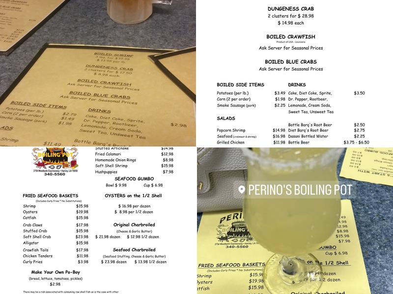 Perino's Boiling Pot Menu