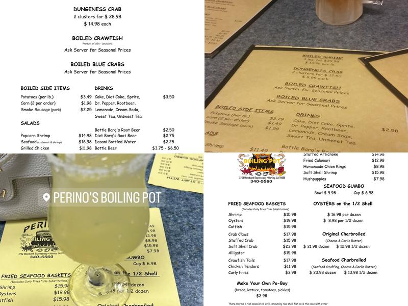 Perino's Boiling Pot Menu