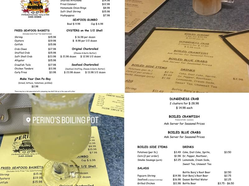 Perino's Boiling Pot Menu