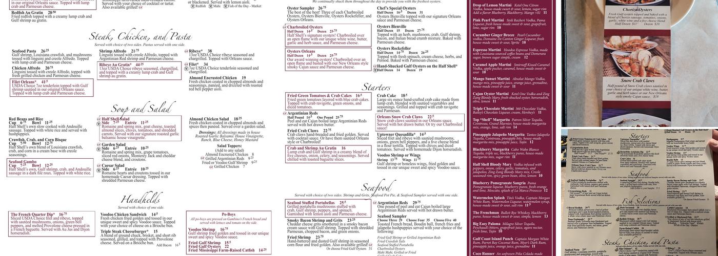 Half Shell Oyster House Menu