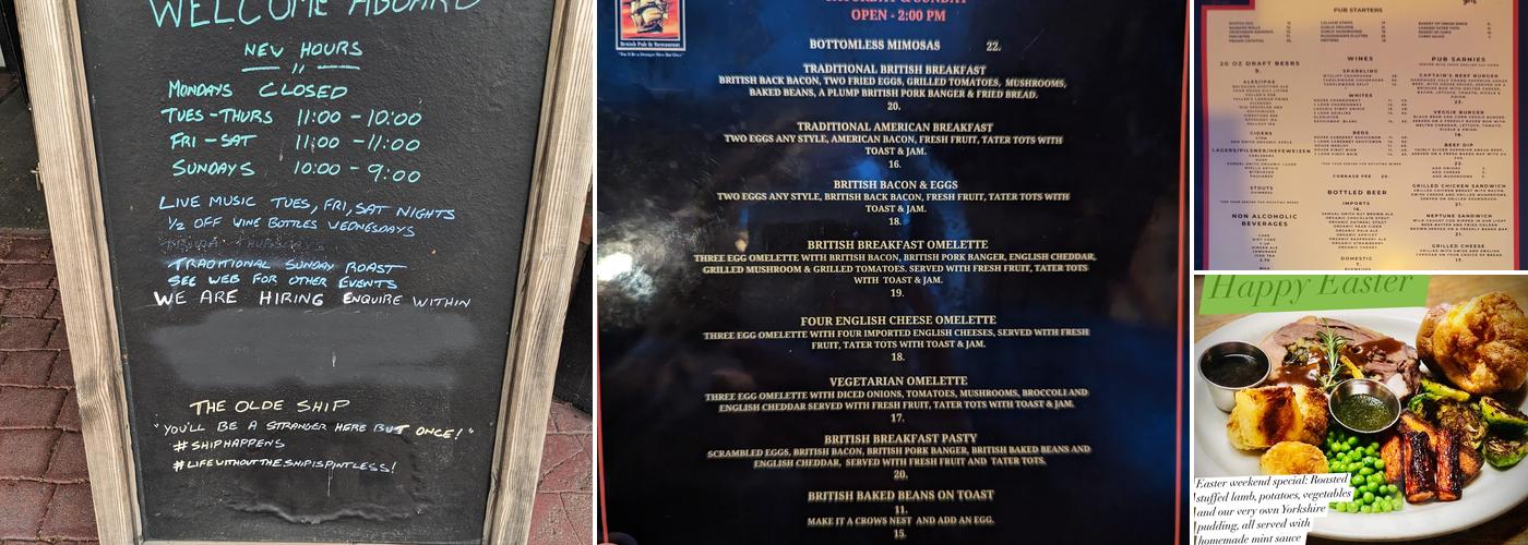 The Olde Ship Menu