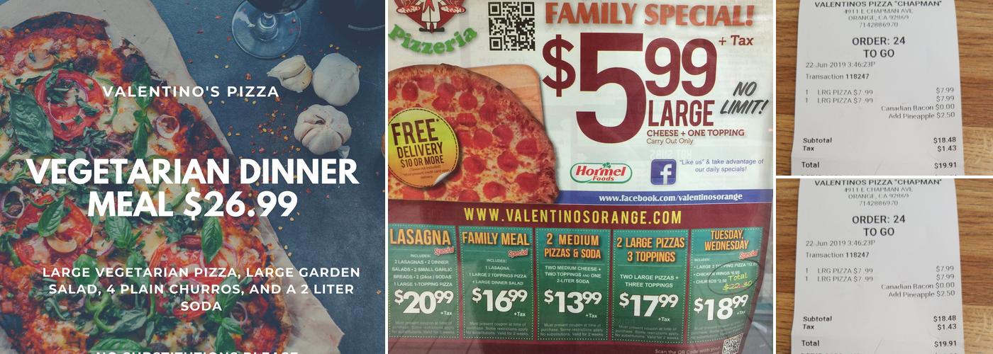 Valentino's Pizza Menu