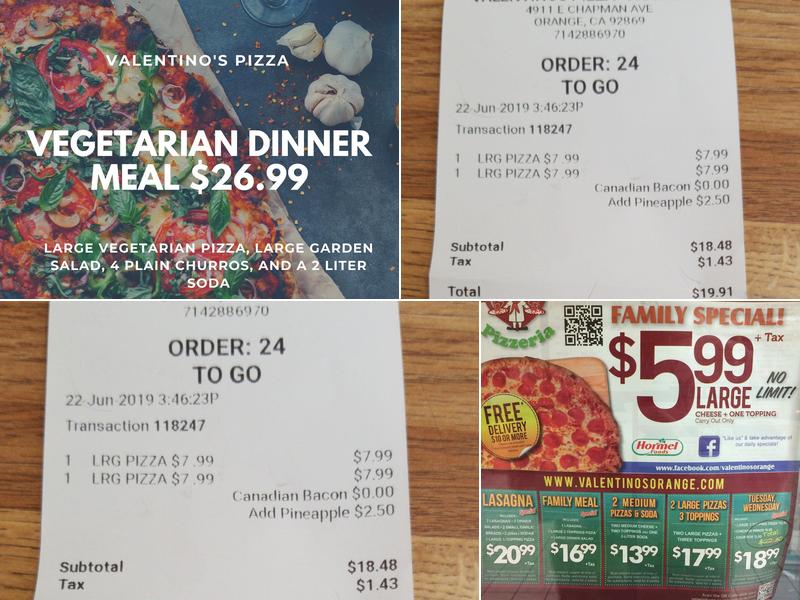 Valentino's Pizza Menu