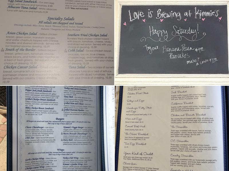 Kimmies Coffee Cup Menu