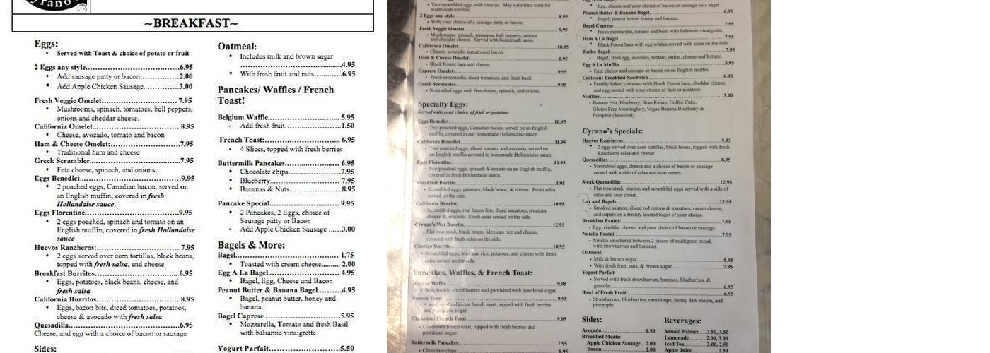 Cyrano's Caffe Menu