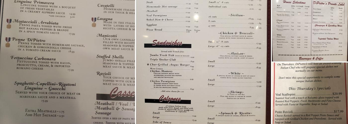 DiPietro's Menu