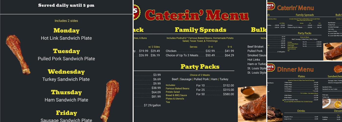 Podnuh's Bar-B-Q Menu